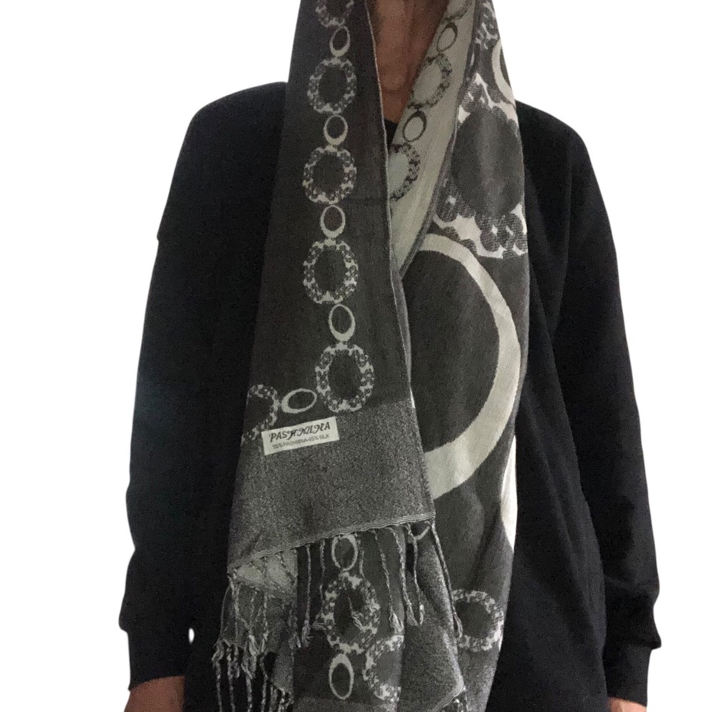 55% PASHMINA 45% SILK Two tone Gray Scarf Wrap